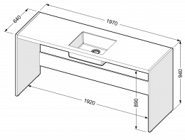 Dolgi delovni pult ASTONE z vgrajenim umivalnikom, centralni
