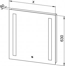 Mirror with integrated lighting, 2 strips
